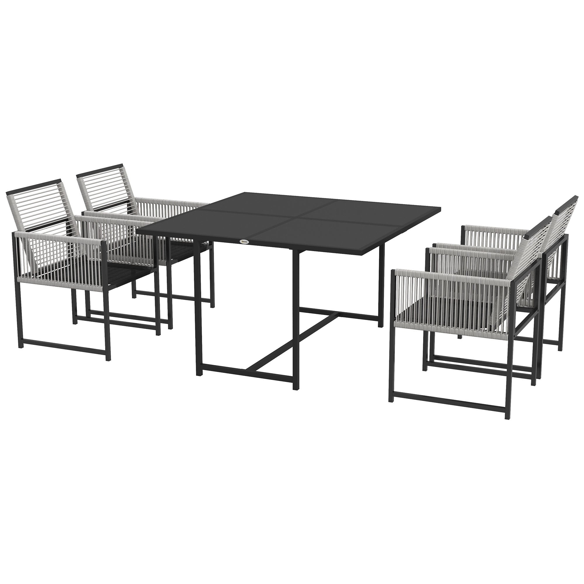 Five-Piece Dining Set with Folding Chairs, Metal Light Grey