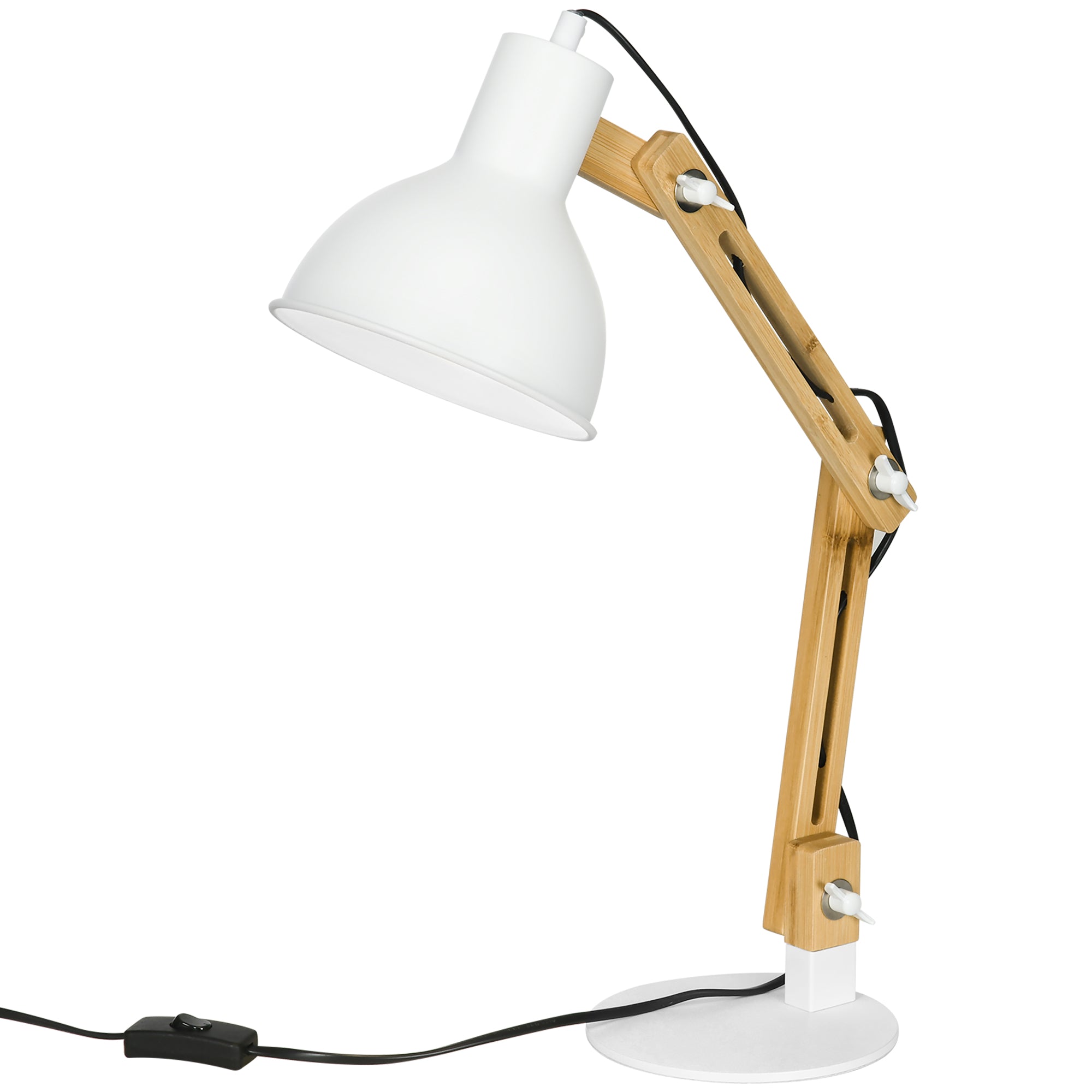 Vintage-Style Desk Lamp, Adjustable Swivel Arm, Bamboo White/Natural