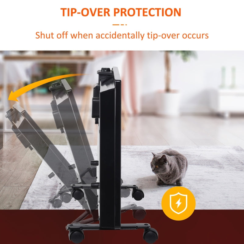 POWER Convector Radiator Freestanding/Wall-mounted with 2 Heat Settings and Safety Cut-Off, Black