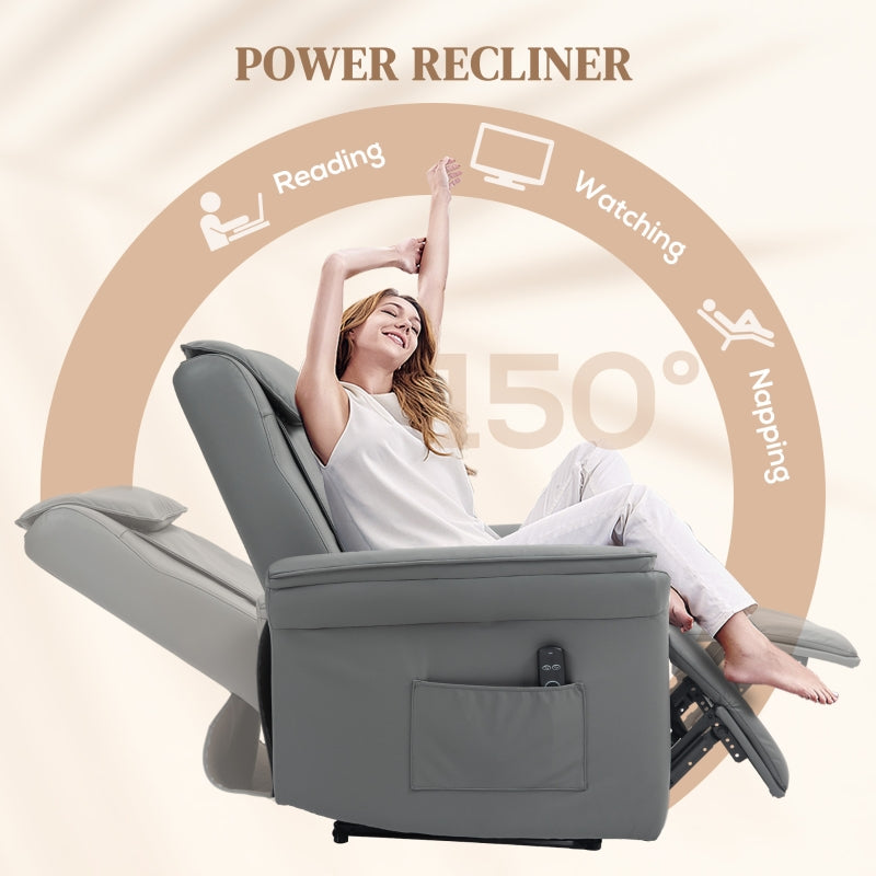 Recliner Armchair, 3D Kneading Massage Electric Reclining with Footrest, Faux Leather Grey