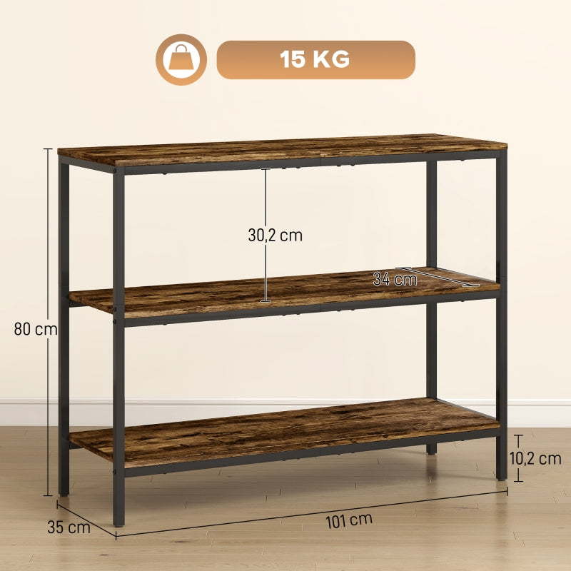 Console Table with 3-tier Shelf, Chipboard and Metal, Light Brown