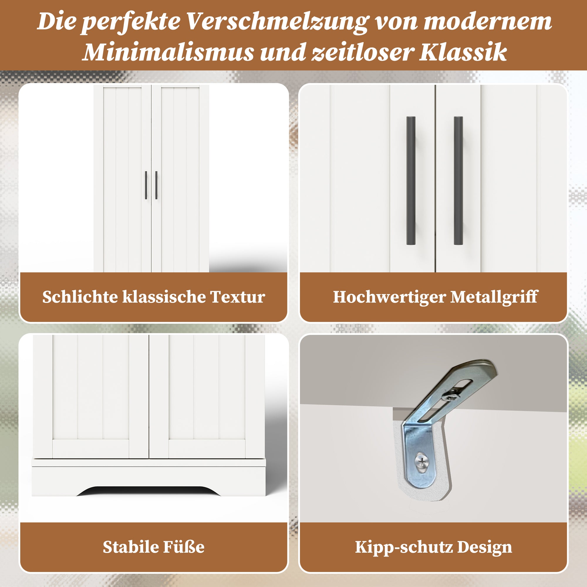 Kitchen Cabinet with LED Sensor Light and Adjustable Shelves, White