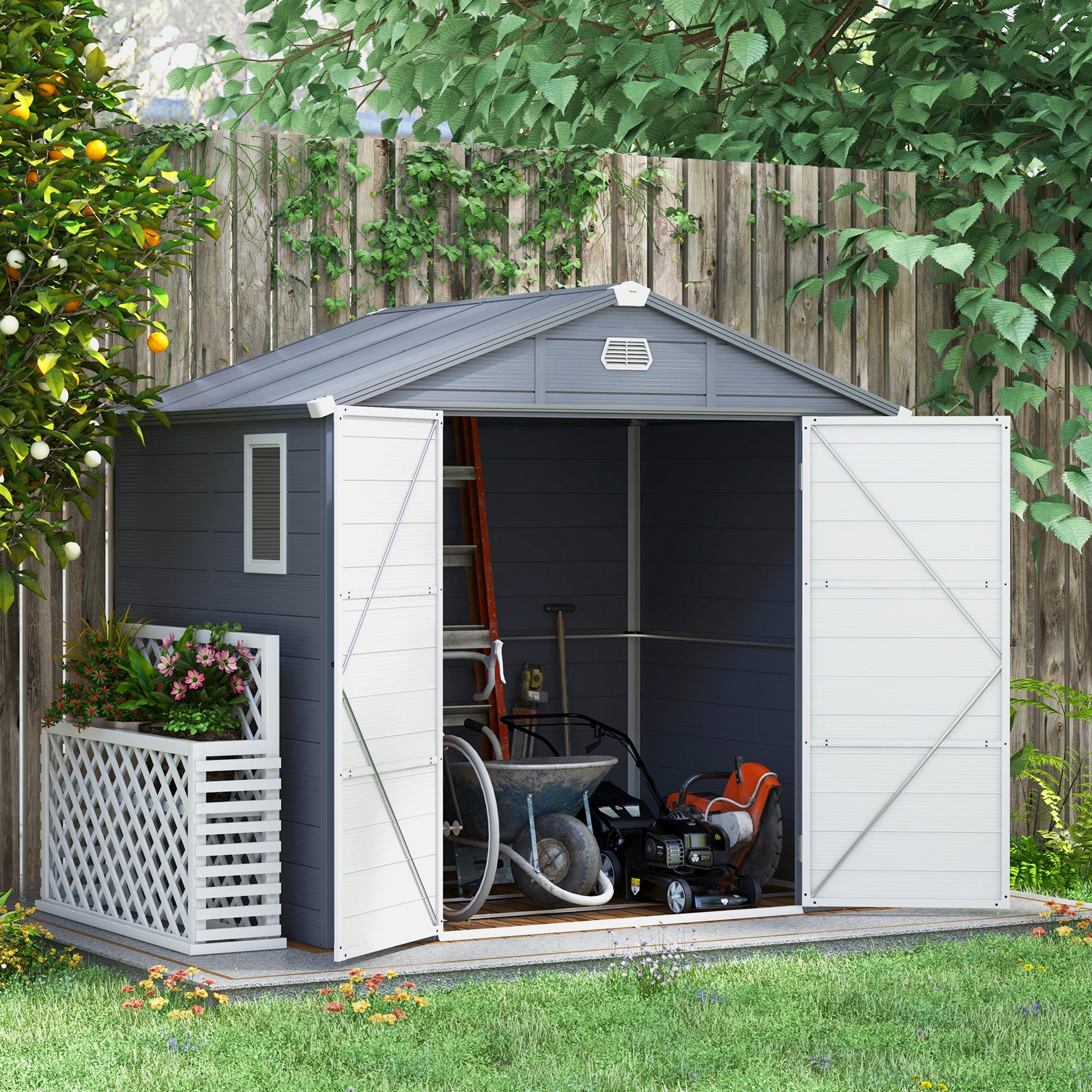 Aluminium and Plastic Wall Shed 7.9ft x 6.2ft with Foundation - Grey