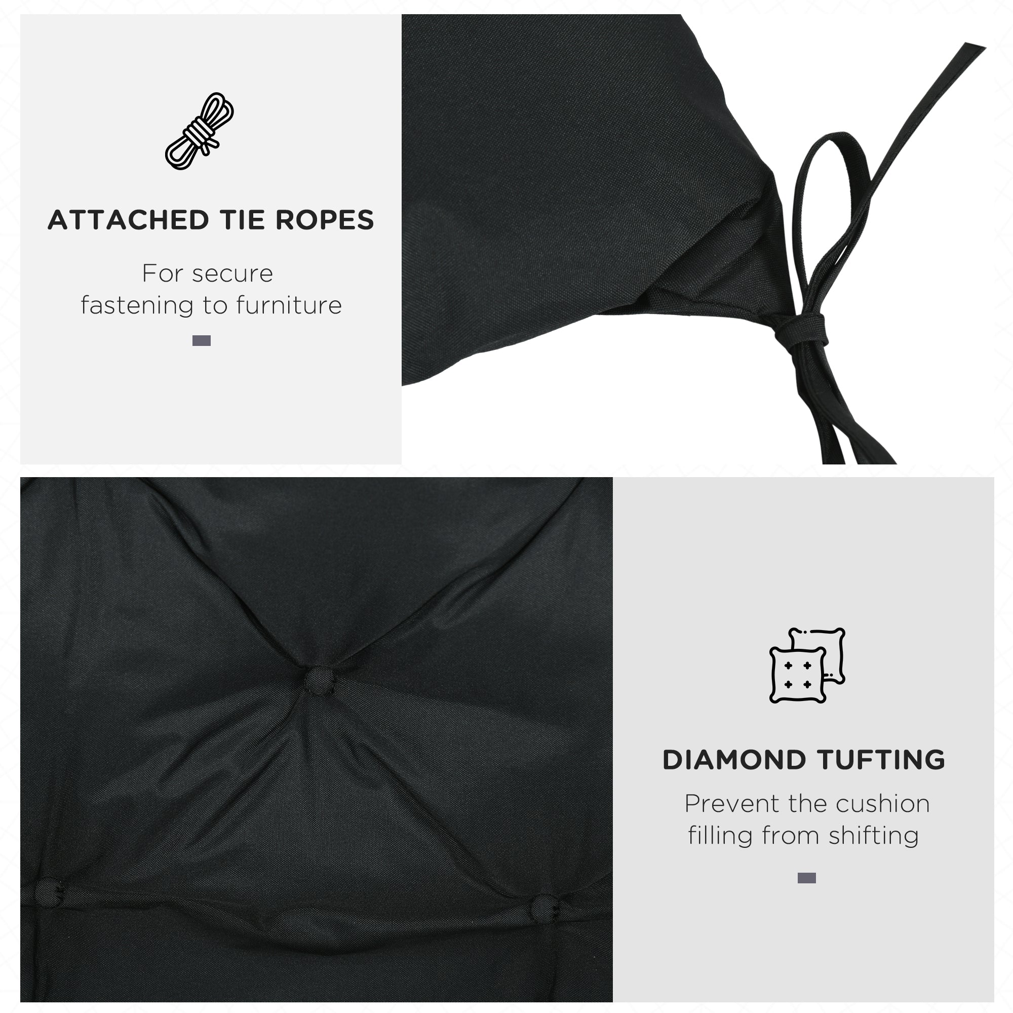 2 Seater Bench Pad, Garden Chair Cushion with Back and Ties 98 x 100 cm, Black