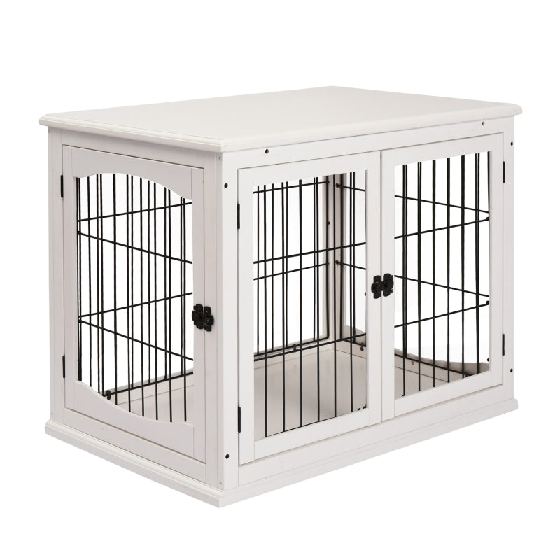 Dog Crate Furniture, Pet Kennel House with 2 Doors, White