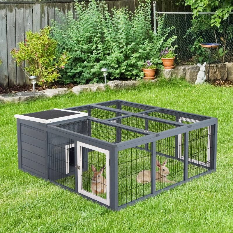 Rabbit Hutch Outdoor, Guinea Pig House, Bunny Run Cage, Grey