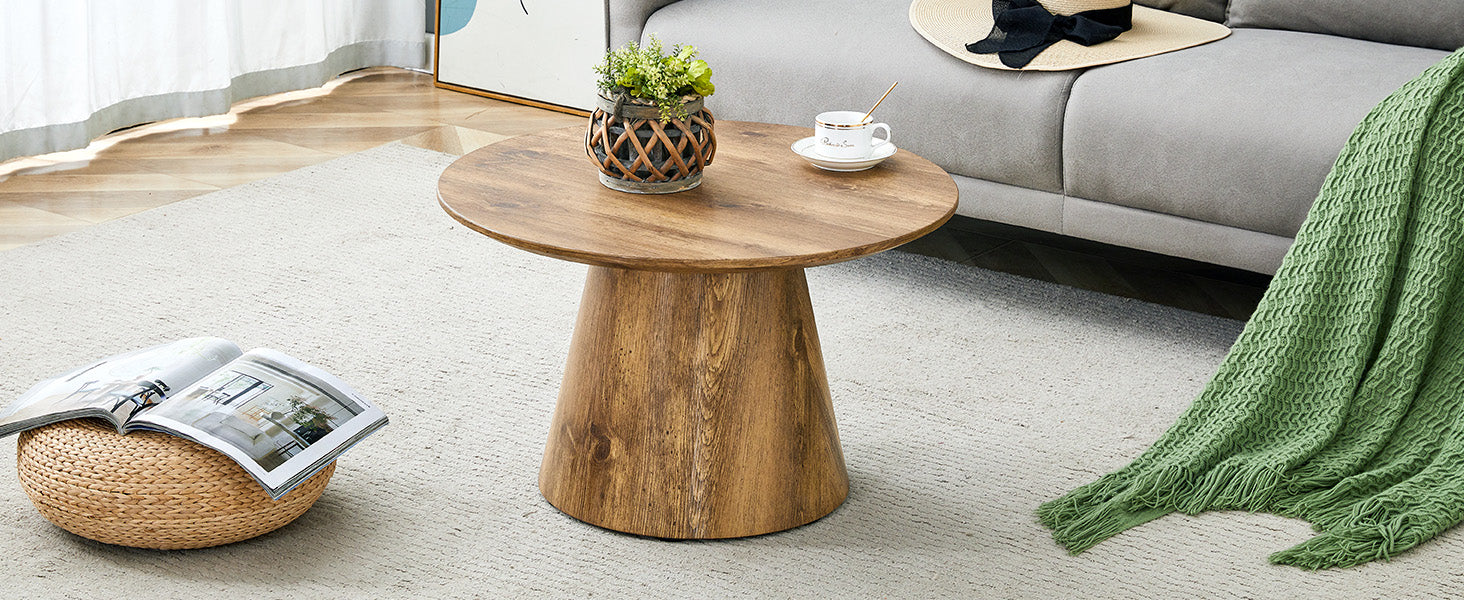 Round Coffee Table 60cm Diameter Side Table - Natural Wood Look (MDF)