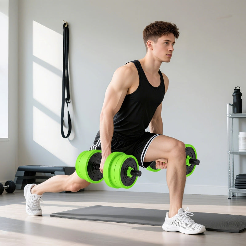 4 in 1 Dumbbell Set 20kg Adjustable Barbell Kettlebell Push-up Handles - Green