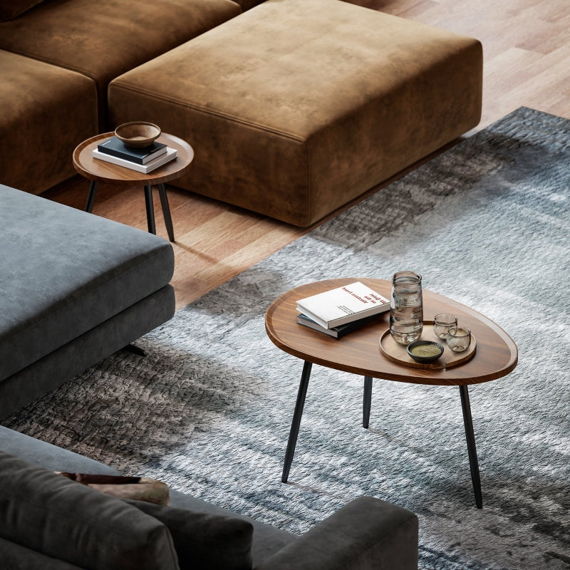 Nesting Coffee Table Set of 2 Modern Stacking End Side Table with Metal Legs Chestnut Wood Effect