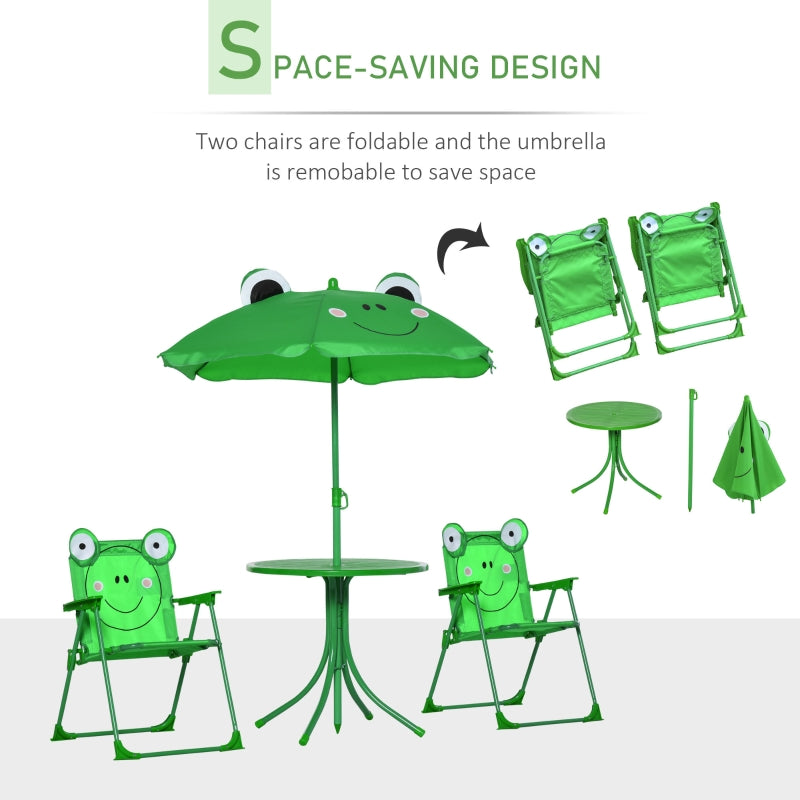 Kids Folding Picnic Table Chair Set with Parasol, Green