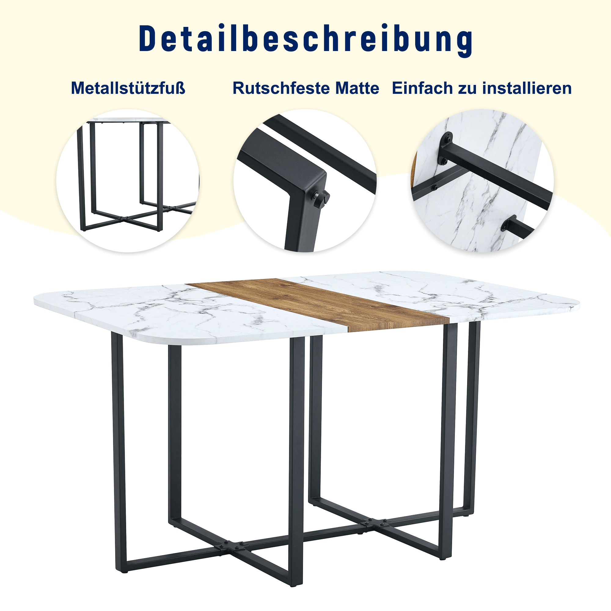 Dining Table Set Extendable Folding Table Chairs 4-6 Person White and Black