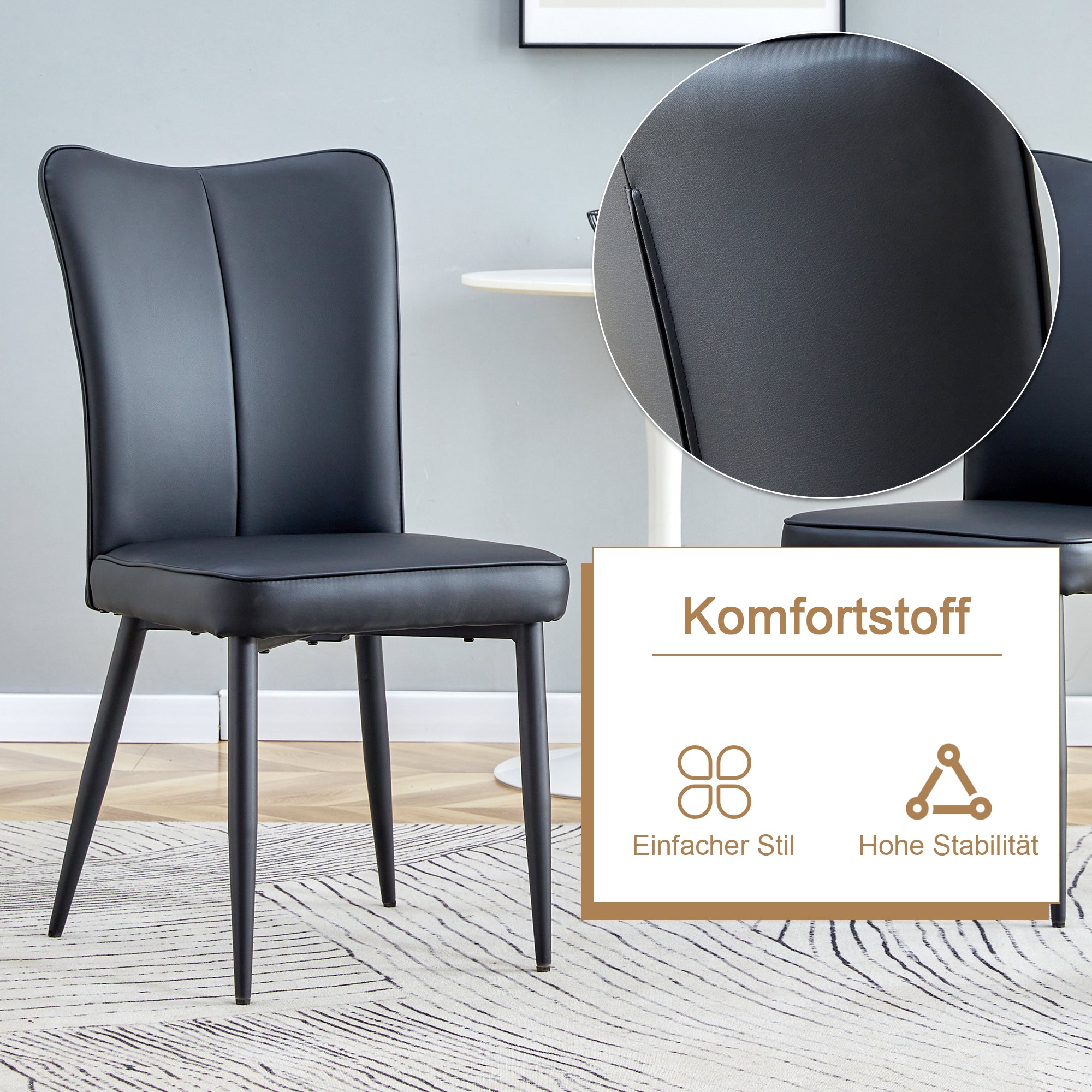 Dining Table Set, Round 100cm Wood Look with 4 Chairs, Black PU