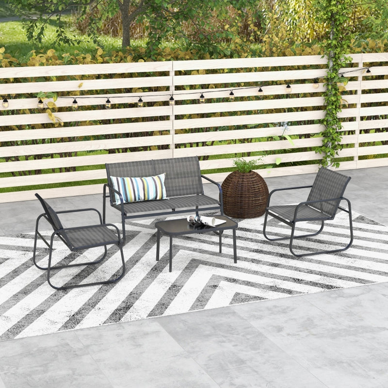 Garden Furniture Set, 4-Piece with Two-Seater, 2 Chairs & Coffee Table, Black Mesh