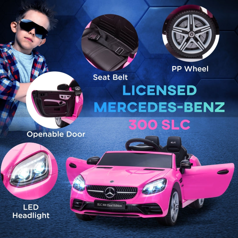 Benz SLC 300 12V Kids Electric Ride On with Music, Remote, LED Headlights, Pink