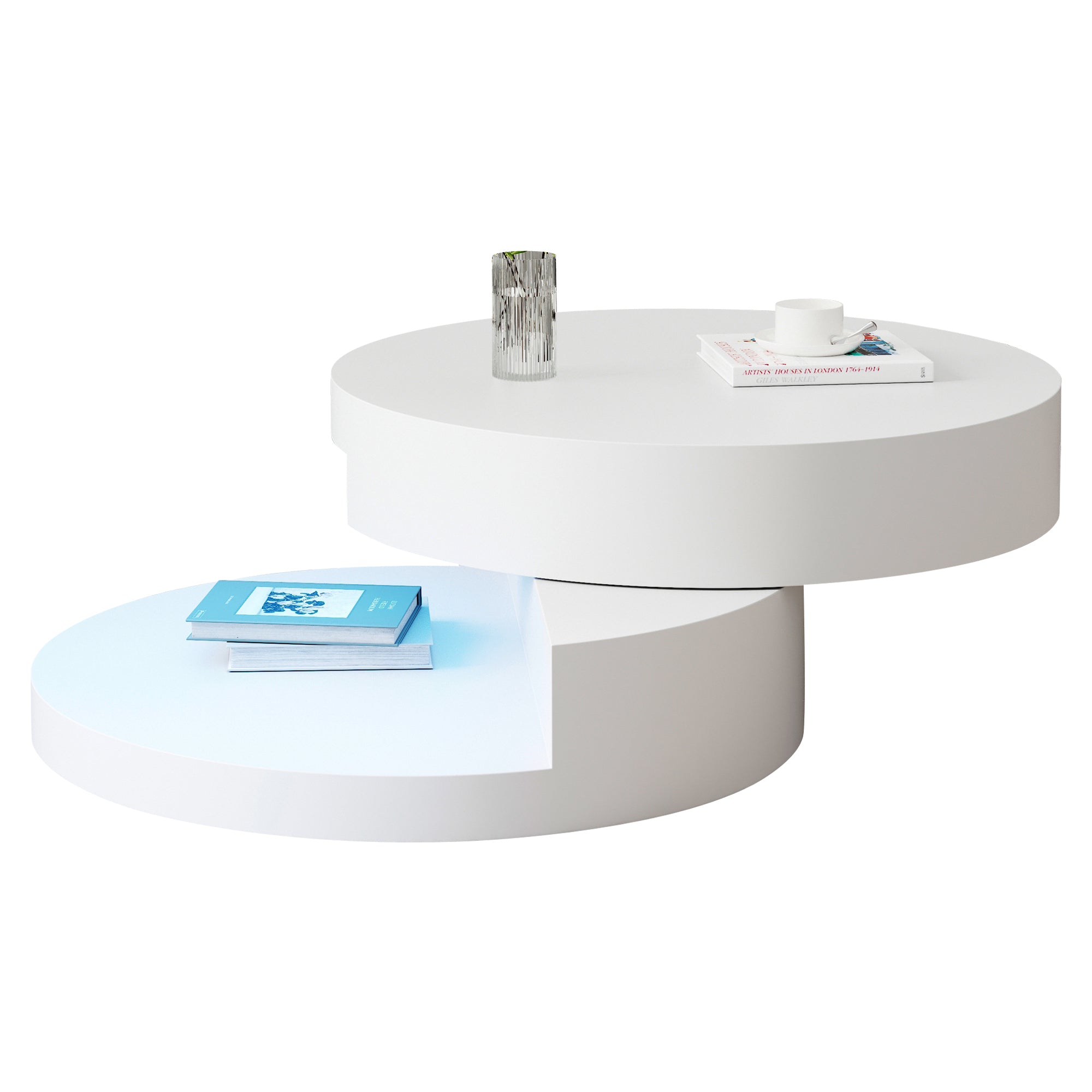 Coffee Table Swivel 360° LED Light Cylindrical MDF White