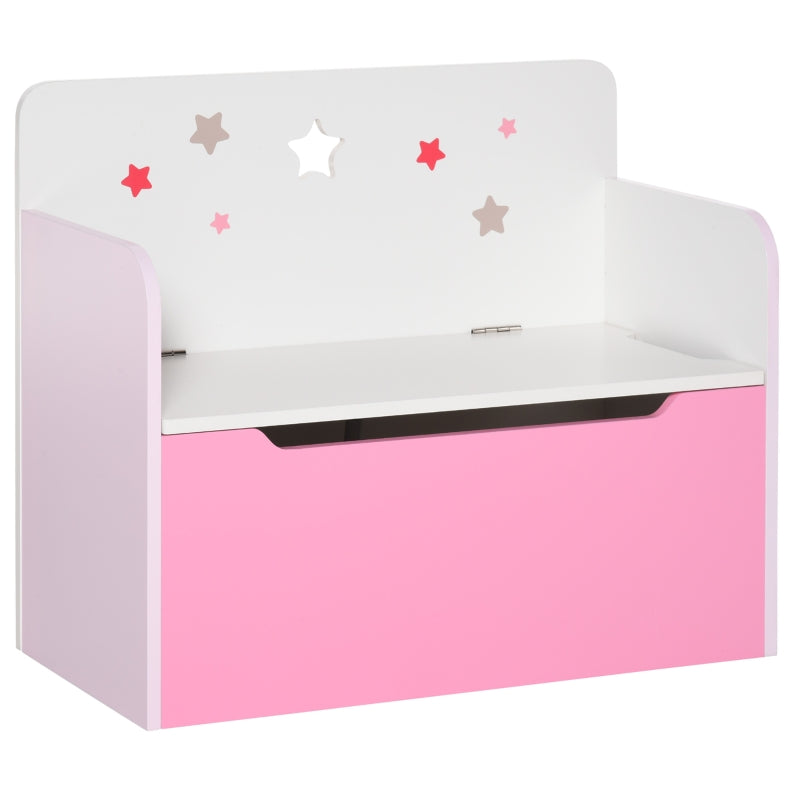 Kids Wooden Toy Box Storage Chest Bench Safety Hinge, Pink