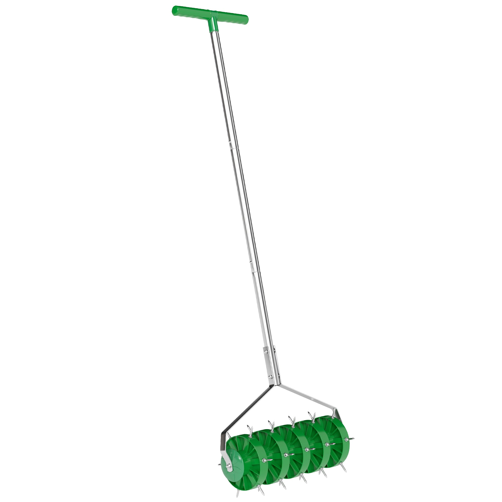 Rolling Lawn Aerator, Manual Grass Spike Roller Heavy Duty, Dark Green