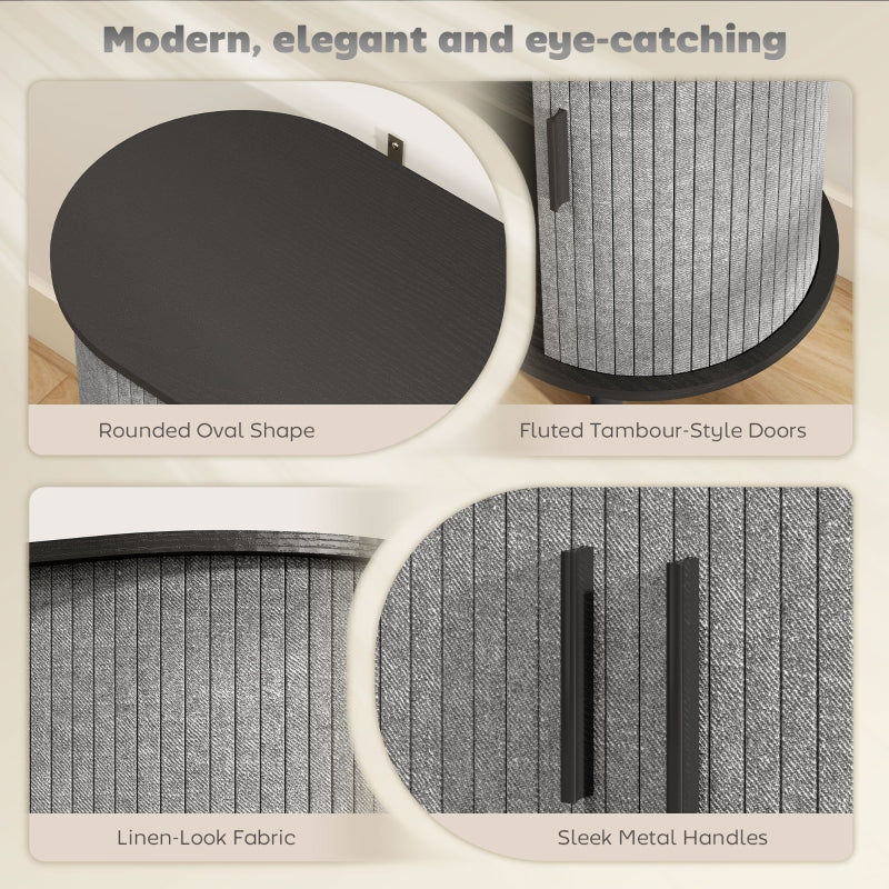 Tambour Sideboard Fluted Sliding Doors Kitchen Cupboard Storage Shelves Grey