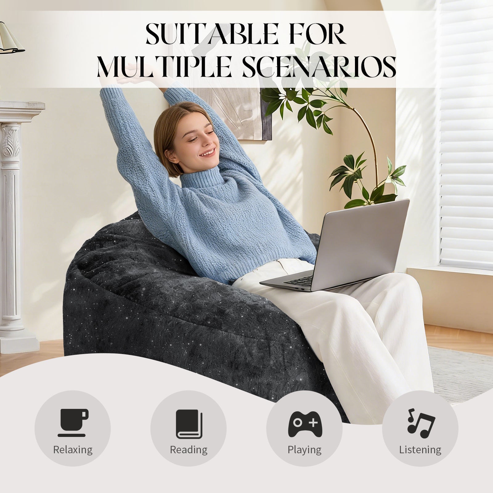 Bean Bag Chair Curved High-Back Full-Body Contour Support