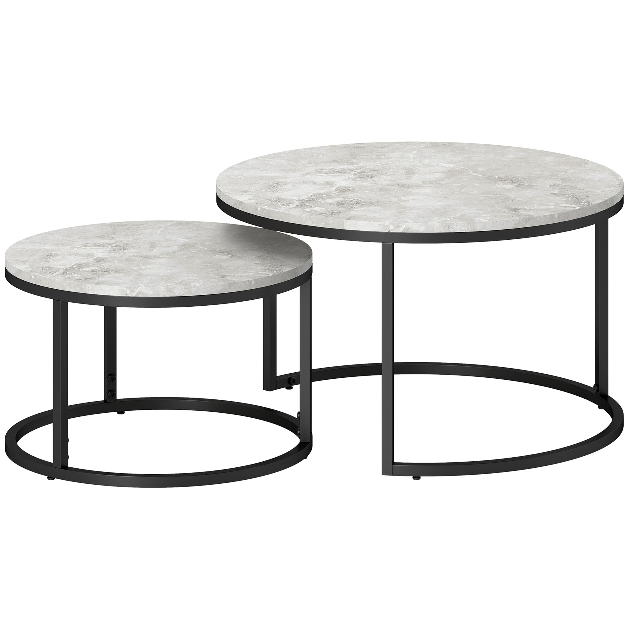 Stacking Tables, Set of Two Marble-Effect - Wood Grey