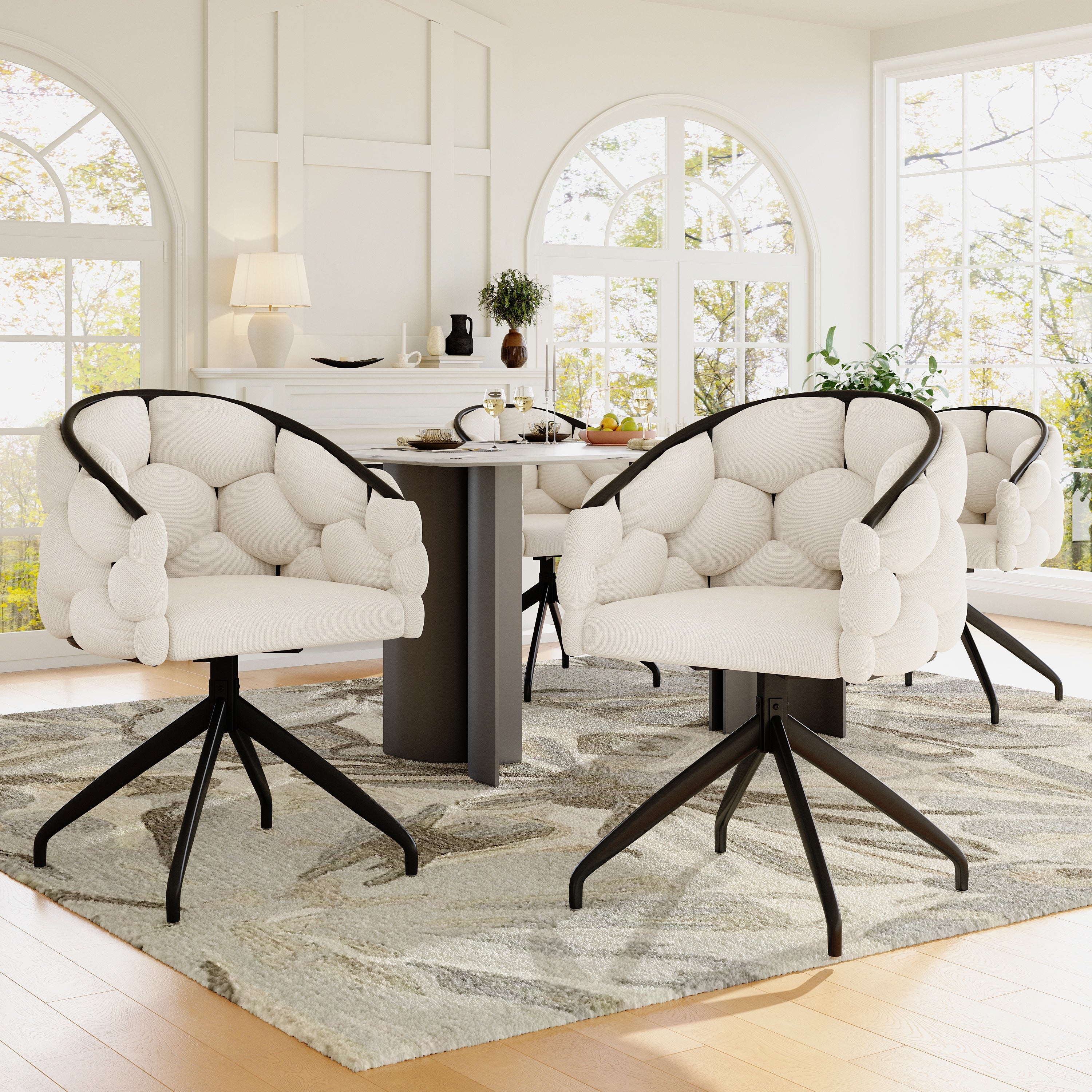 Luxury Velvet Chairs, Swivel & Ergonomic (Set of 4), Beige