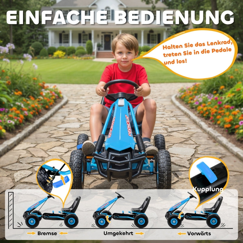 Pedal Go-Kart for Kids with Adjustable Seat and EVA Wheels, Blue