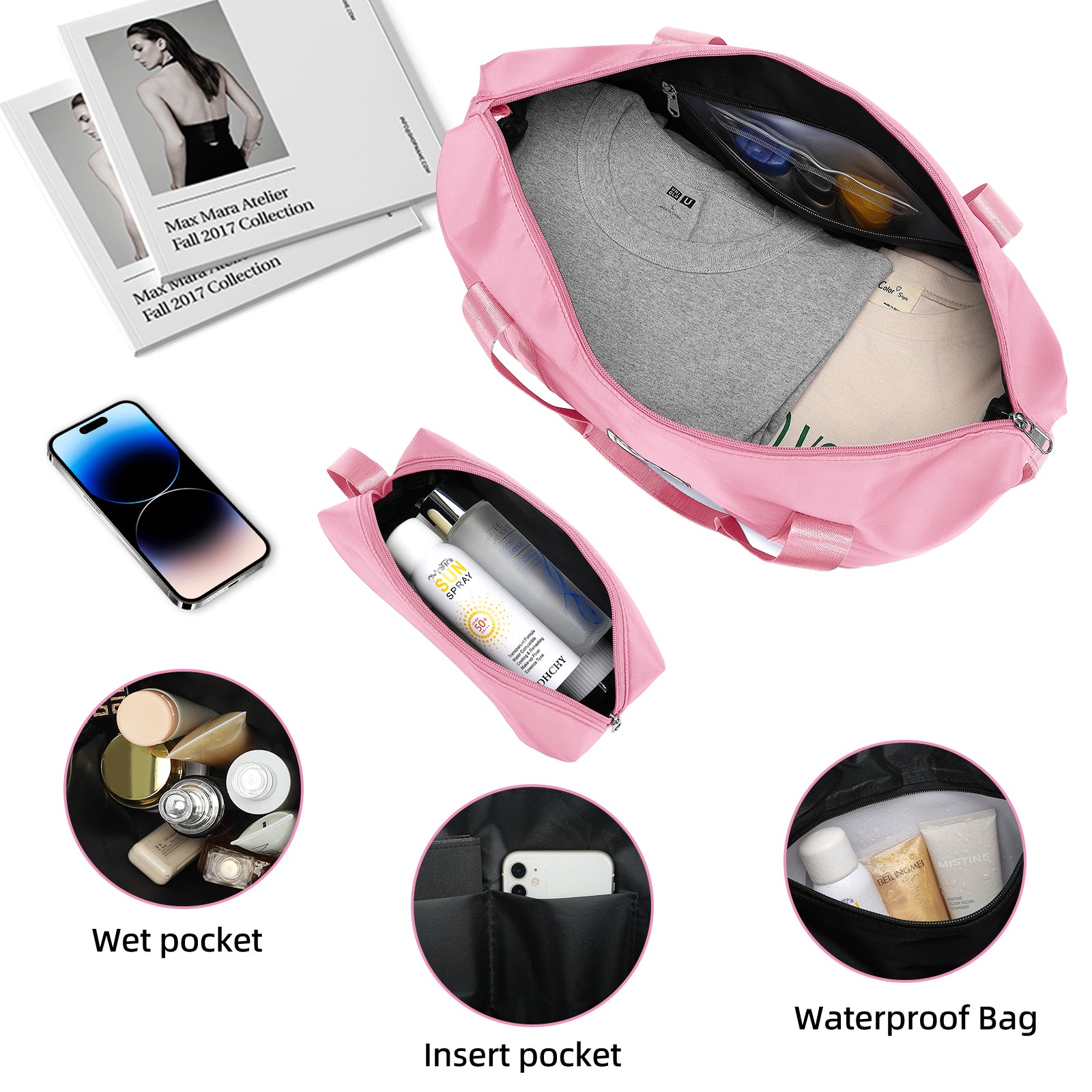 Luggage Sets 5 Piece Hardside Expandable Suitcases with Spinner Wheels, Peach Pink