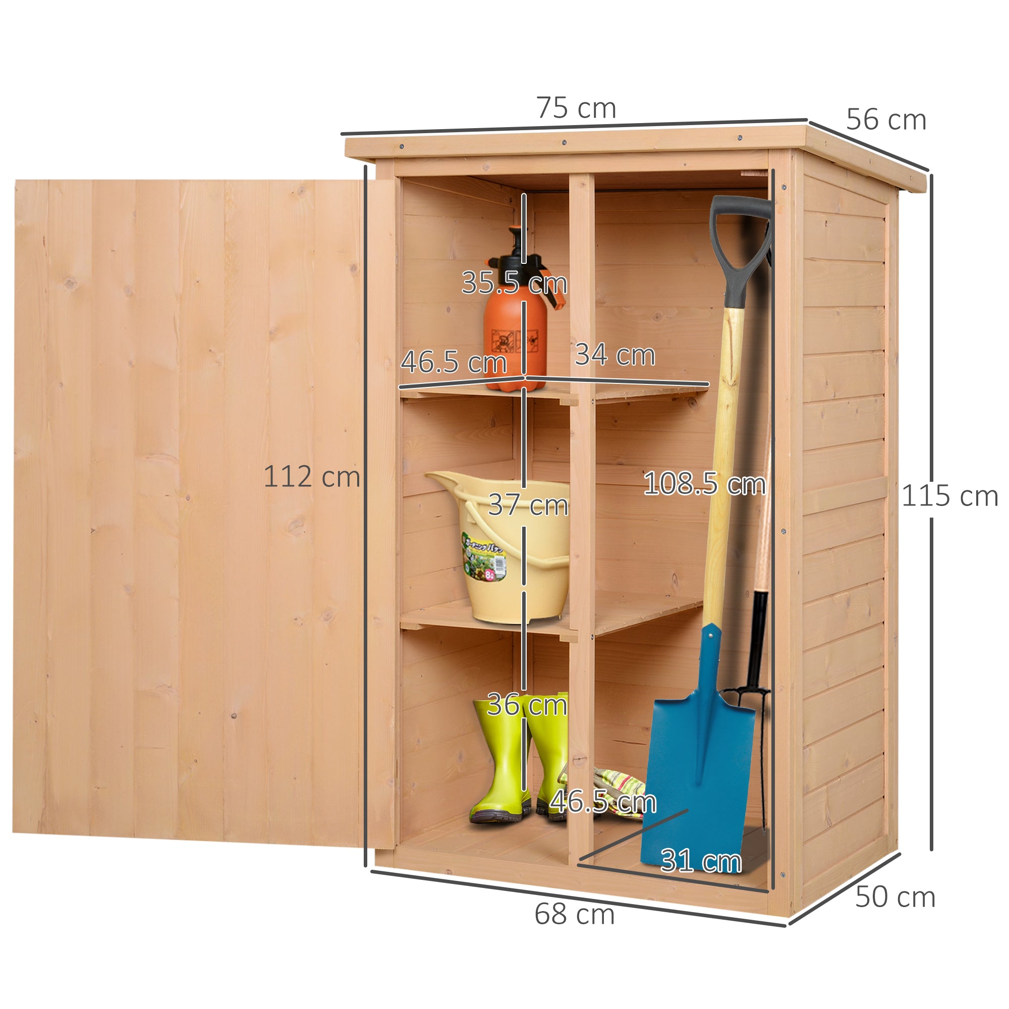 Wooden Garden Storage Shed with Shelves, Fir Wood