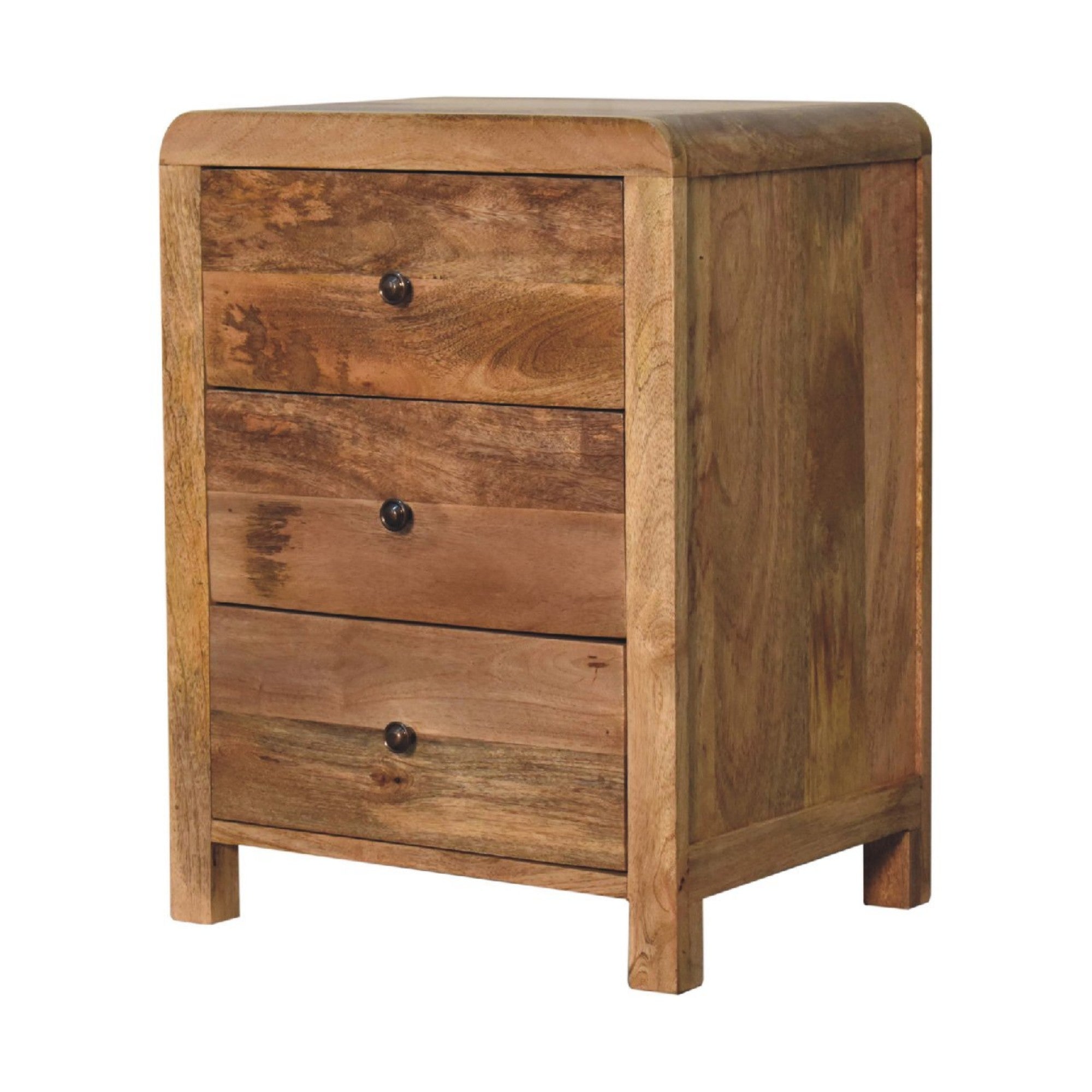 Solid Wood Aspen Bedside with 3 Drawers, Oak-ish Beige