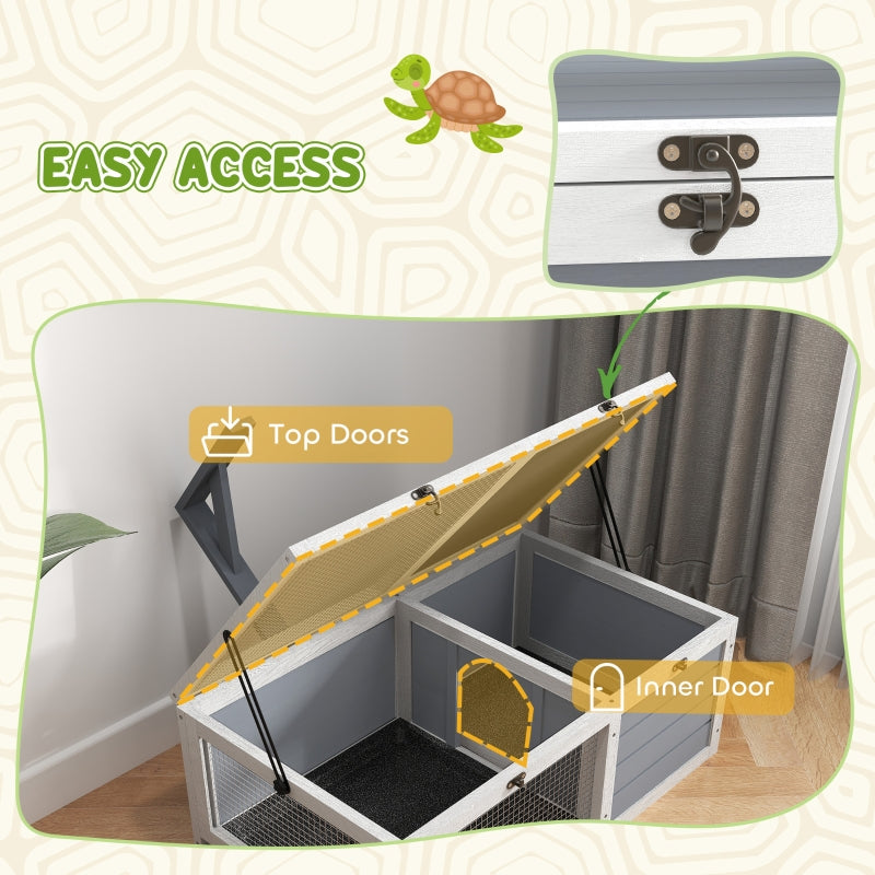 Wooden Tortoise Enclosure, Lamp Holder, Outdoor/Indoor, Light Grey