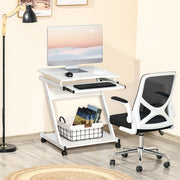 Movable Computer Desk 4 Wheels Sliding Keyboard Tray White