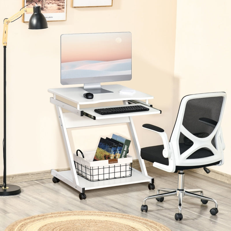 Movable Computer Desk 4 Wheels Sliding Keyboard Tray White