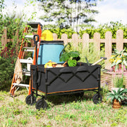 Folding Trolley Cart 160L 100kg Heavy Duty Collapsible Wagon with Tailgate, Black and Orange