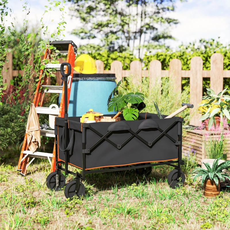 Folding Trolley Cart 160L 100kg Heavy Duty Collapsible Wagon with Tailgate, Black and Orange