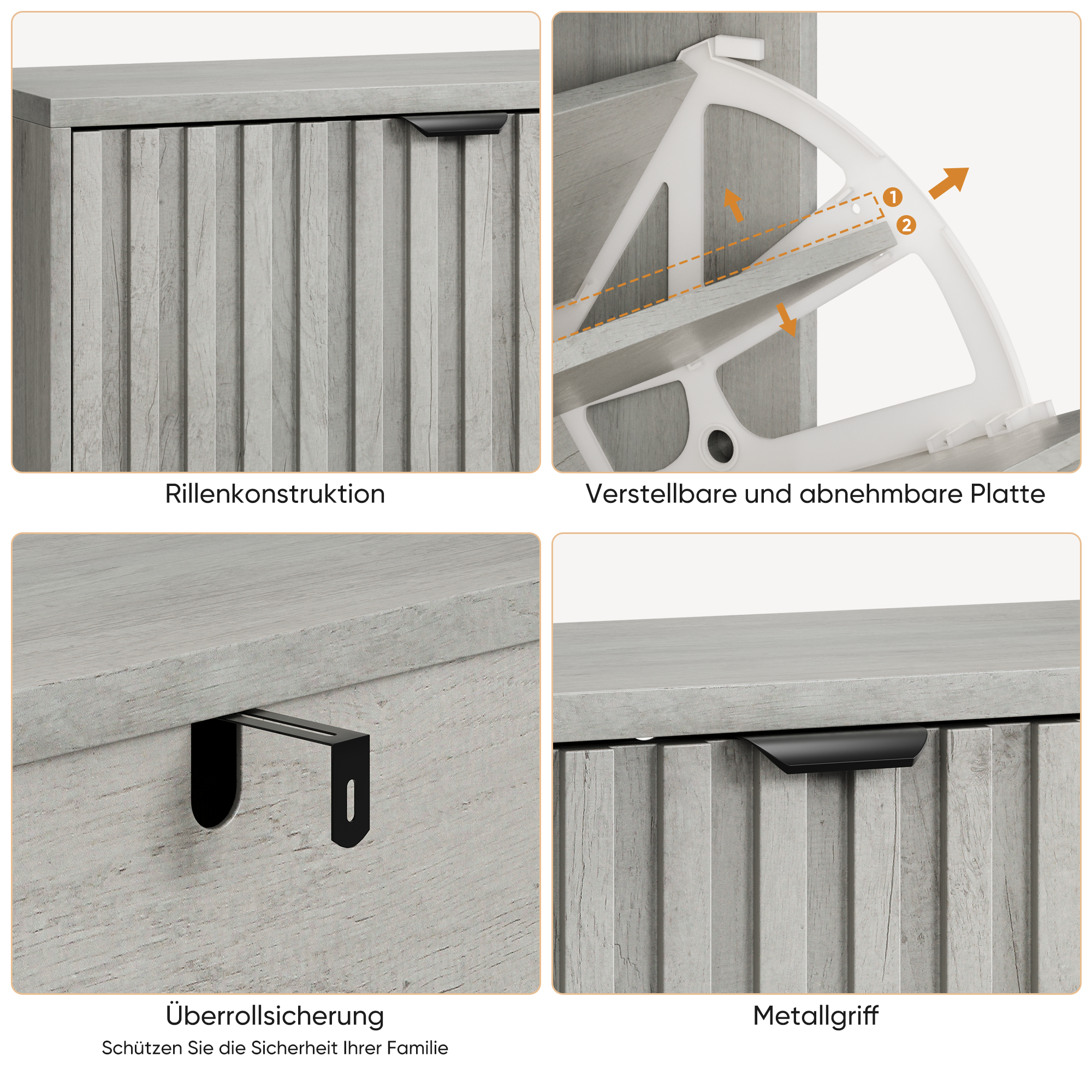 Shoe Cabinet 60cm with 2 Flip-Drawers, Grey
