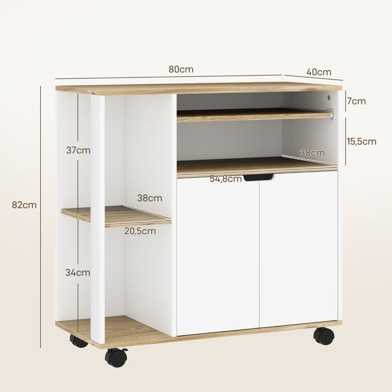 Rolling Kitchen Cart, Storage Cabinet Adjustable Shelves, White