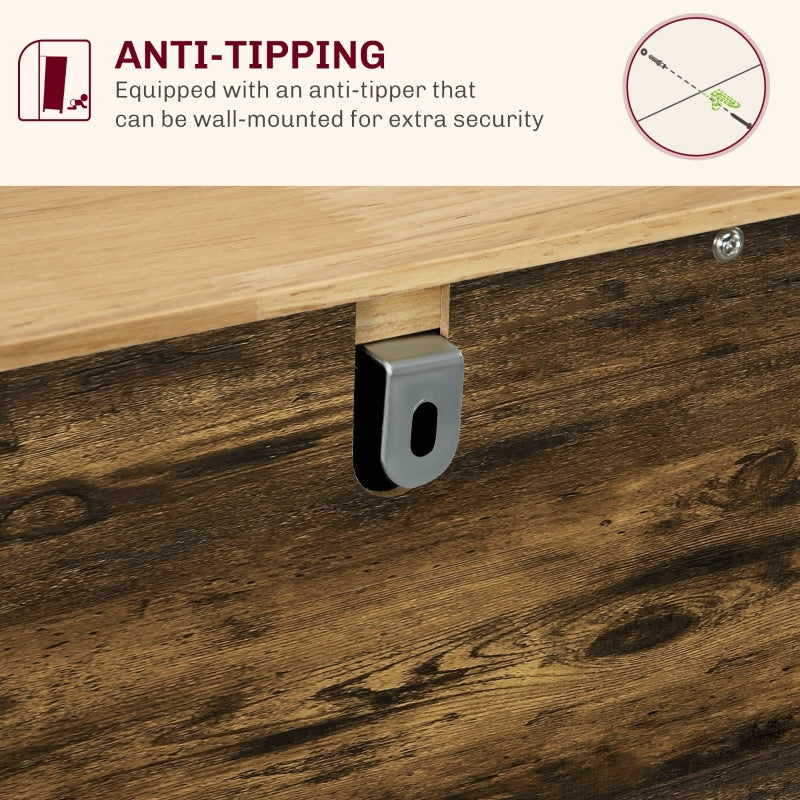 Sideboard with Adjustable Shelves Rubberwood Top, Rustic Brown