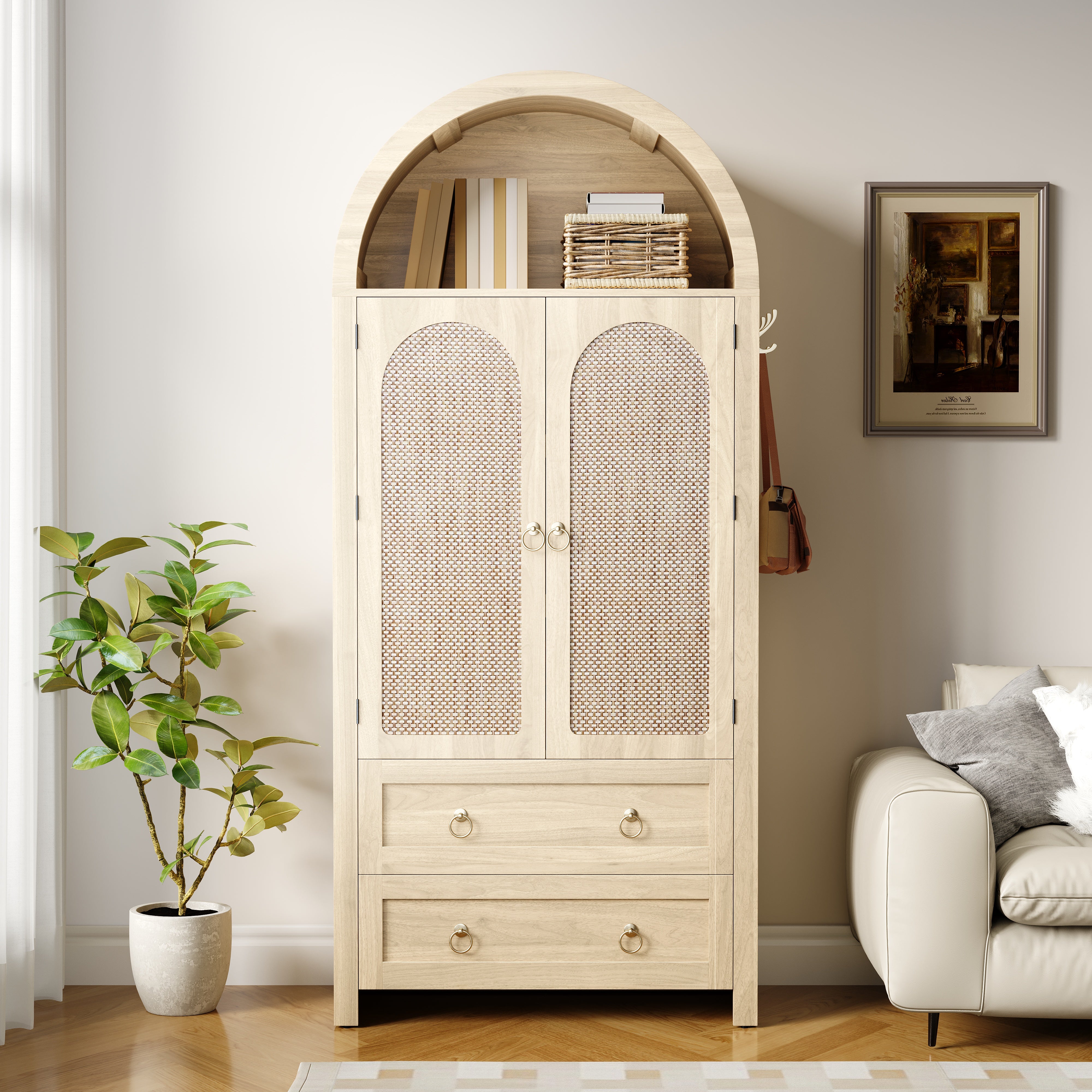 Sideboard Vintage Wickerwork Arch Double Drawer Storage Cabinet