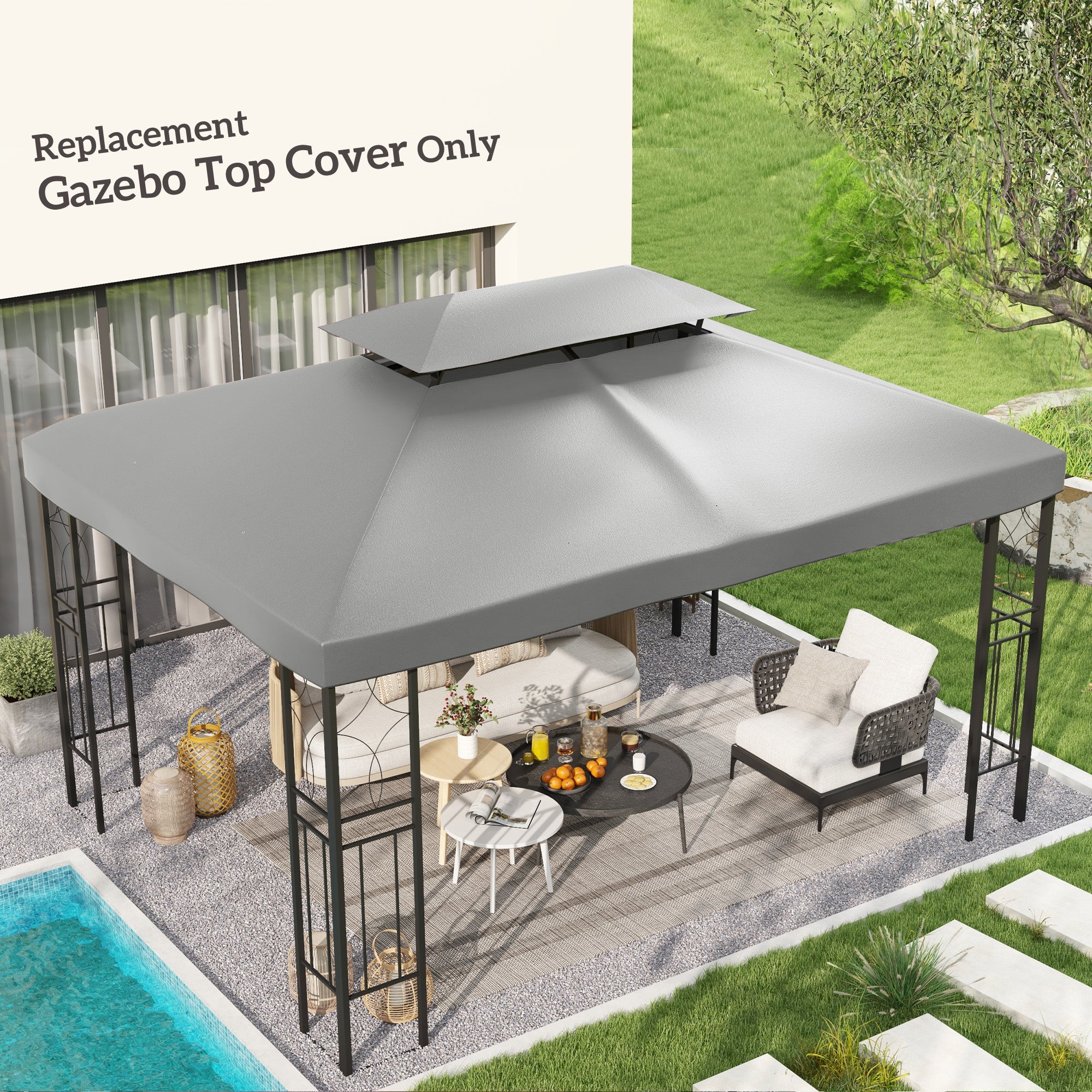Gazebo Roof Replacement 3 x 4m Frames Light Grey