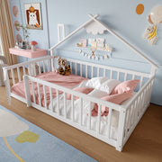 Flatbed 90x190cm House Rail Lock - Pine Wood White