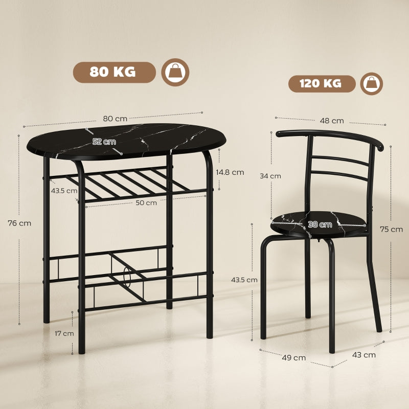 Three-Piece Compact Dining Set, Two Chairs and Table, Black