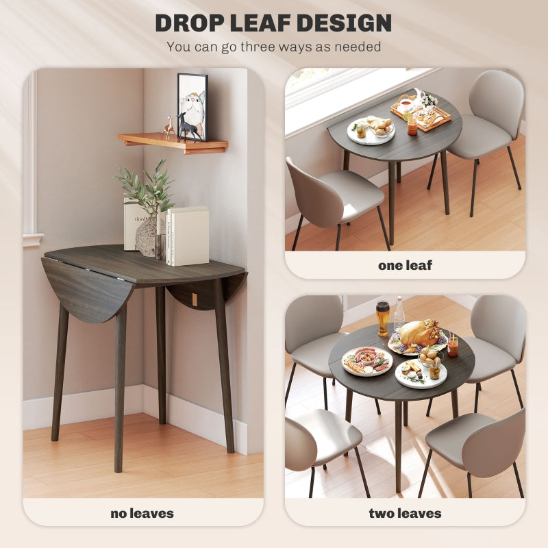 Folding Dining Table for 4, Round Drop Leaf, Space Saving, Grey Wood