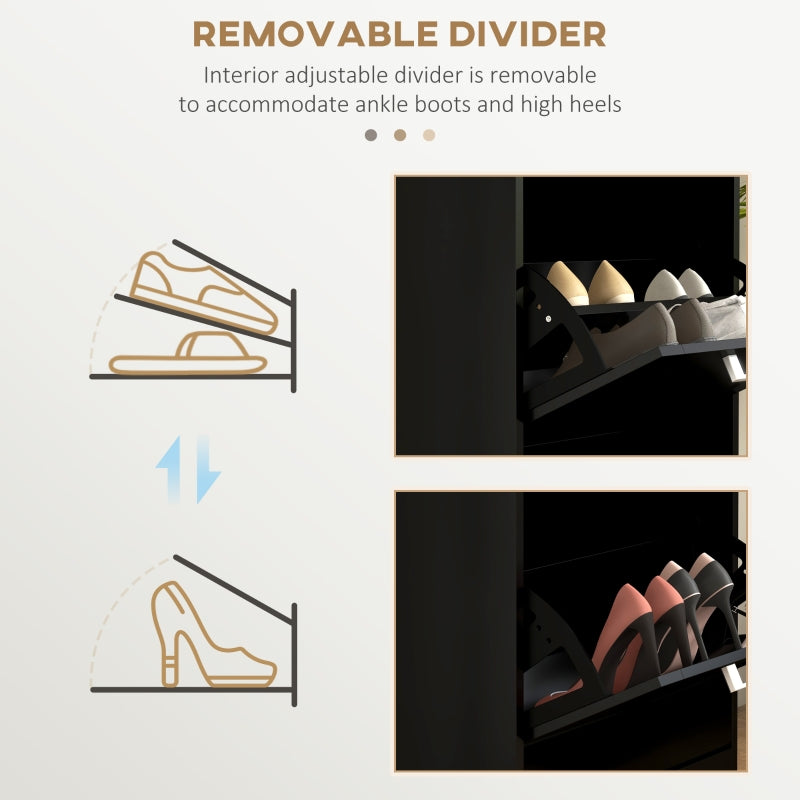 Three-Drawer Minimalistic Shoe Cabinet, Three Flip Doors Holds 15 Pairs, Black