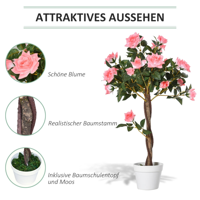 Artificial Rose Tree 90 cm Large Realistic Plant in Pot, Plastic