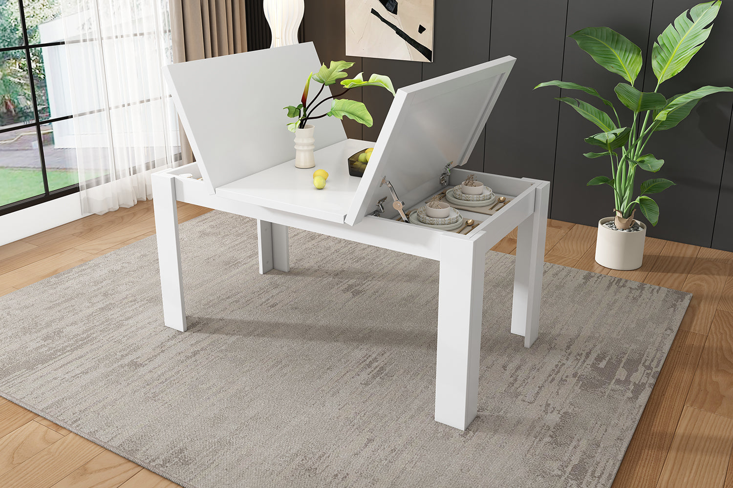 Dining Table 120x70cm Rectangular Storage Space-Saving - White