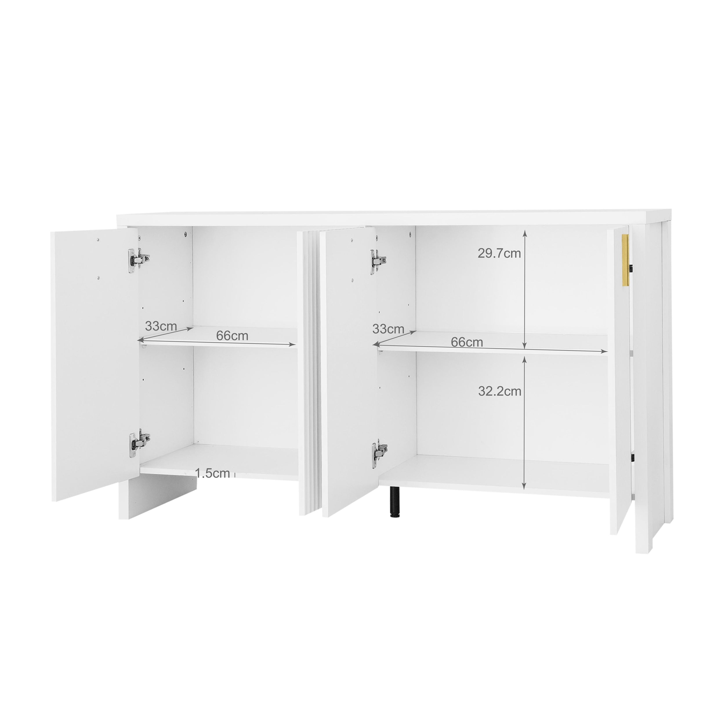 Sideboard, Minimalist with Golden Handles & Adjustable Dividers, White