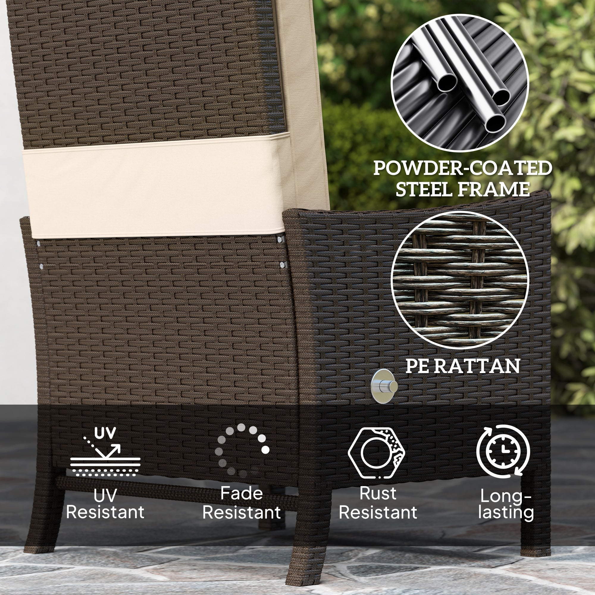 5 Piece Rattan Garden Furniture Set with Armchairs and Footstools, Khaki Wicker