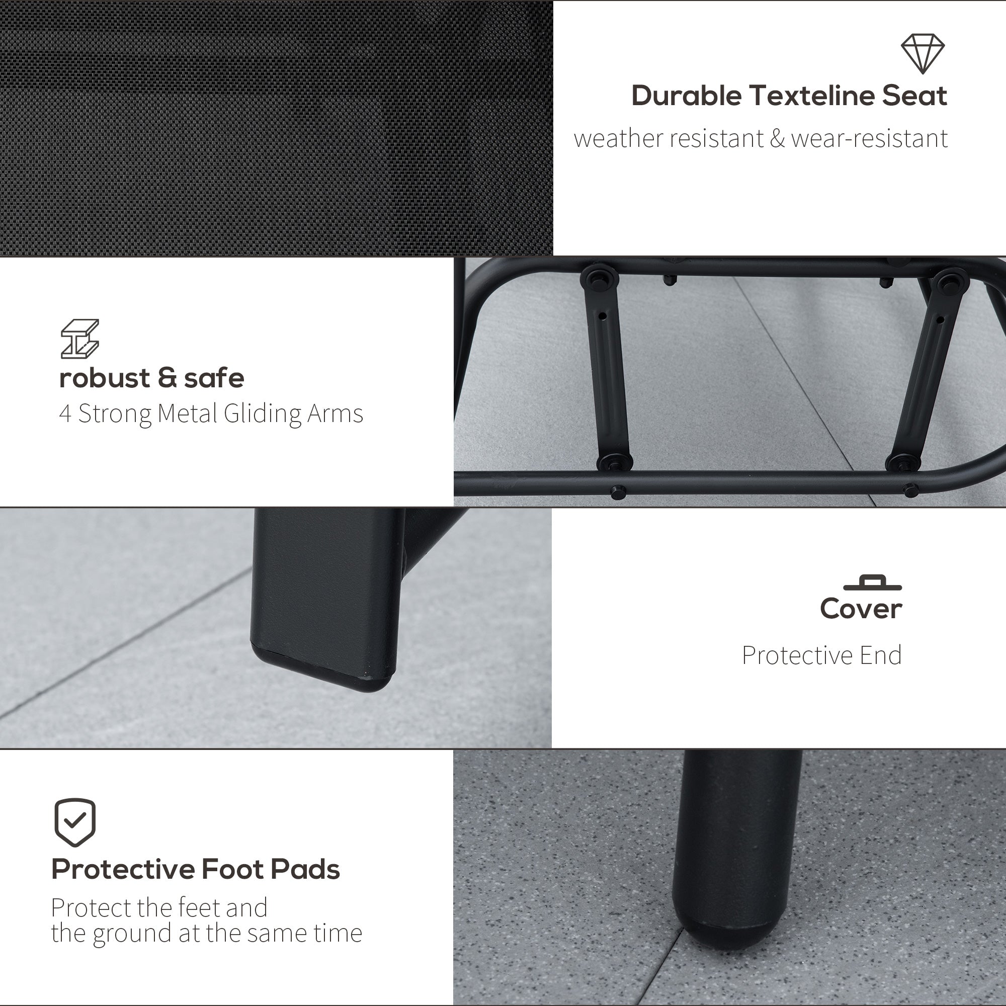 Gliding Jack and Jill Seat, Glass-Top Table, Black