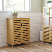 Bathroom Cabinet, 2 Slatted Doors 2 Shelves 68x32x86cm, Bamboo Natural