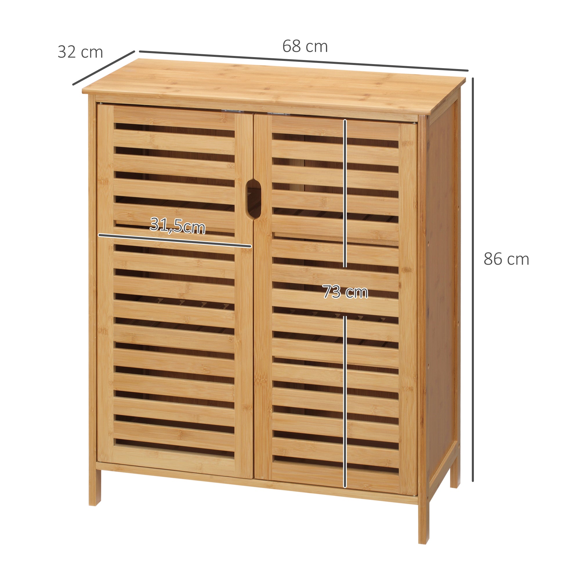 Bathroom Cabinet, 2 Slatted Doors 2 Shelves 68x32x86cm, Bamboo Natural